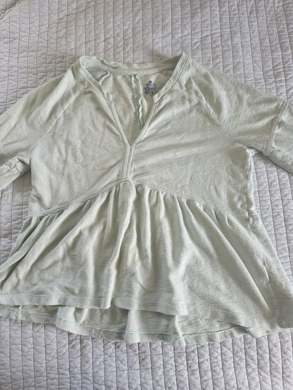 Pilcro Anthropologie Sage Green Babydoll Top Long Sleeve Size M